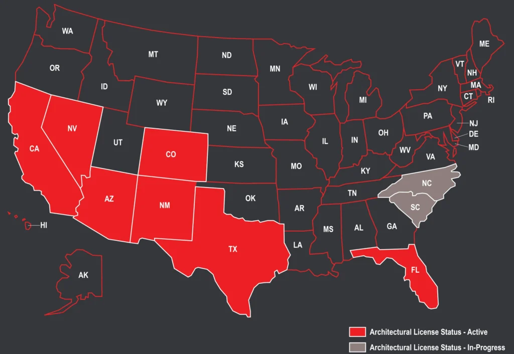 Map showing architectural license status by state.