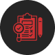 Icon showing a clipboard with checklist and pen.